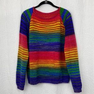 Beautiful Hand Knit Women’s Vibrant Rainbow Sweater